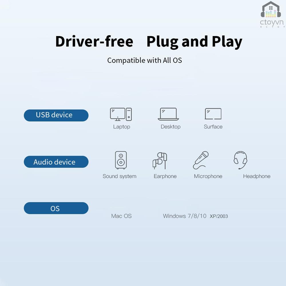 Thẻ âm thanh mở rộng USB 7.1 sang 3.5mm cho PC Laptop