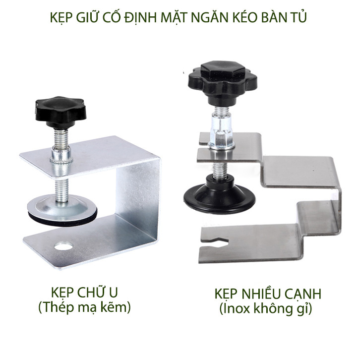 Kẹp cố định mặt ngăn kéo tủ, giúp dễ dàng lắp đặt và chính xác