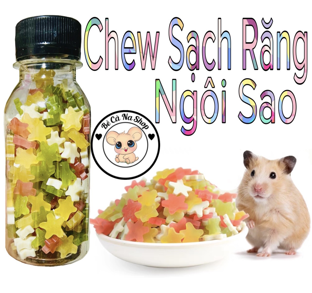 Viên nhai ngôi sao , sạch và khử mùi , thức ăn dặm sạch sẽ răng miệng cho hamster , thỏ bọ sóc chinchilla....