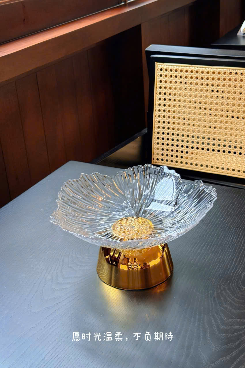 Đĩa Đựng Hoa Quả Pha Lê Cao Cấp Kèm Chân Đế Inox, Đĩa Đựng Trái Cây, Bánh Kẹo Ngày Tết - HÀNG CHÍNH HÃNG MINIIN