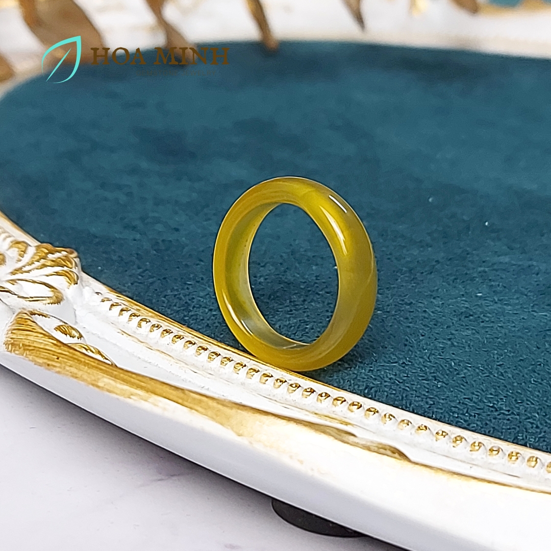 Nhẫn đá Mã Não vàng dày 5-6 li size 7, đường kính 17mm, hợp mệnh Thổ Kim