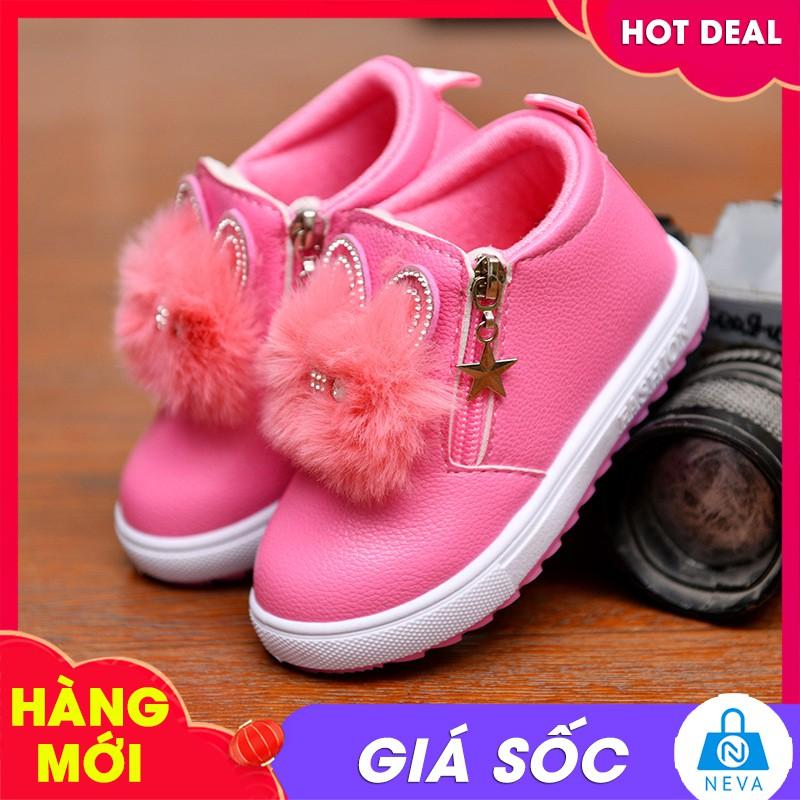 (HOT) Giày cho bé gái mùa thu đông mẫu mới gắn lông siêu xinh NEVA8505