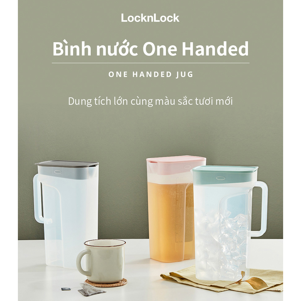 Bình nước LocknLock One Handed HAP818 - Tay cầm và nắp đậy tiện lợi - Nhựa PP - Dung tích 2.1L