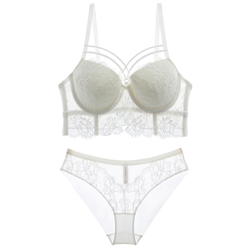 Mới Đầu Bộ Đồ Lót Sexy Xanh Áo Lót Cotton Áo Nữ Áo Lót Nữ Phối Ren Thêu Push Up Bra Quần Lót Bộ Sâu V Tập Hợp