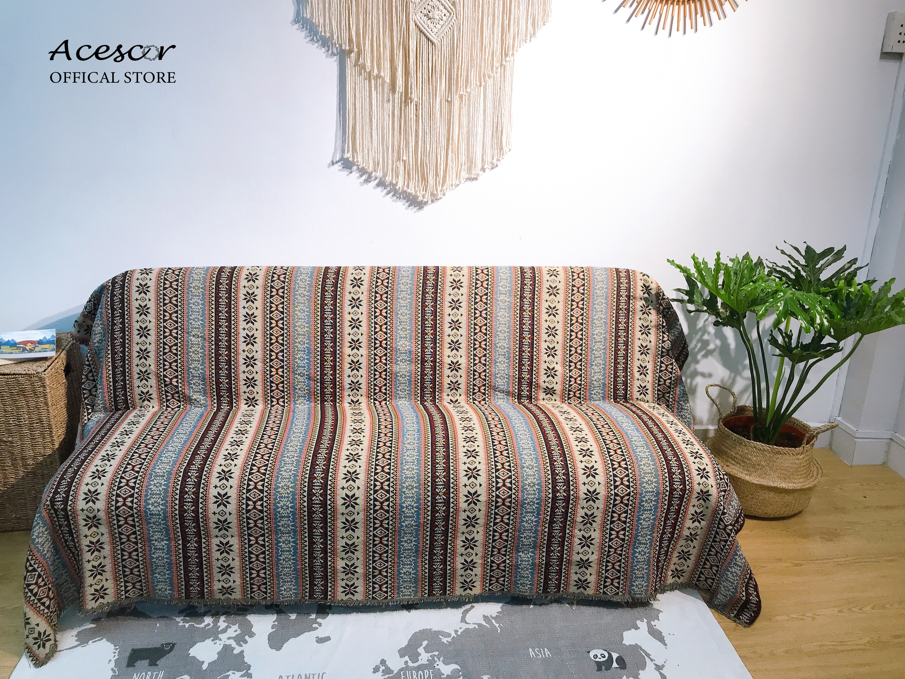 Chăn Sofa Thổ Cẩm Acescor, Khăn Trải Bàn, Thảm Trải Sàn, Rèm Cửa Sổ CTC16 200x150cm- Trang Trí Phòng Khách, Phòng Ngủ, Chung cư, Homestay (Sofa Blanket, Sofa Throw Cover Acescor)