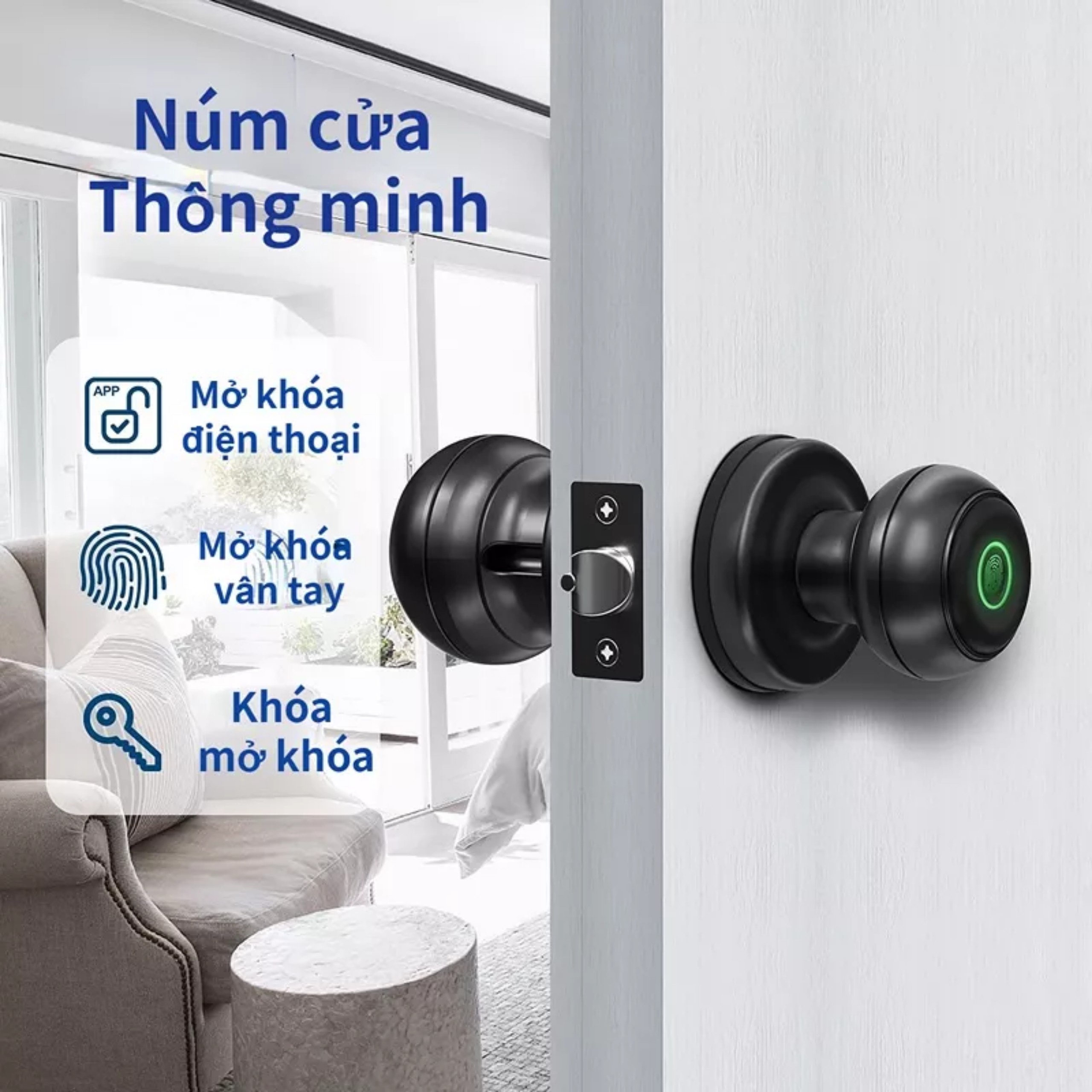 Khóa vân tay thông minh khóa núm knob sử dụng App Tuya