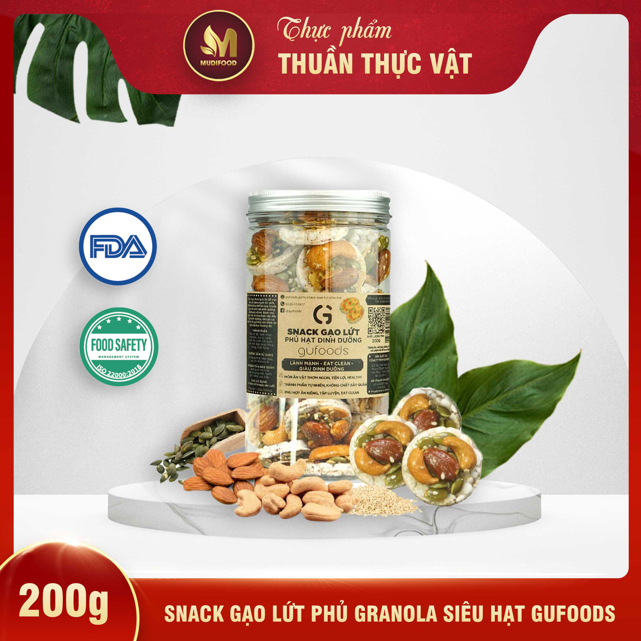 Hình ảnh Snack Gạo Lứt Phủ Granola Siêu Hạt GUfoods 200g - Bữa ăn nhẹ tiện lợi, Giàu dinh dưỡng, Ăn vặt healthy, Hỗ trợ giảm cân, Ăn kiêng, Eat clean, Thuần chay