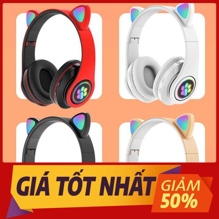 Tai Nghe Mèo Bluetooth Headphone Tai Mèo Dễ Thương Có Mic Âm Bass Mạnh Mẽ Và Dung Lượng Pin Khủng 400mAh