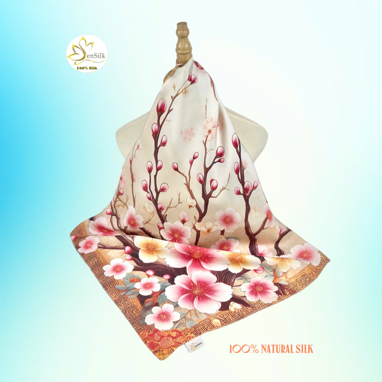 Silk Printed Square Scarves - Khăn in Lụa Cao Cấp SenSilk - Quà Tặng Khăn Lụa Đẳng Cấp Việt Nam - Họa Tiết Hoa Đào