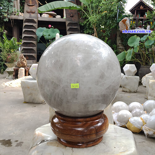 Quả cầu phong thủy đá t.hạch a.nh trắng tự nhiên nguyên khối trấn trạch QC847 nặng 29kg đường kính 27cm – vật phẩm phong thủy may mắn