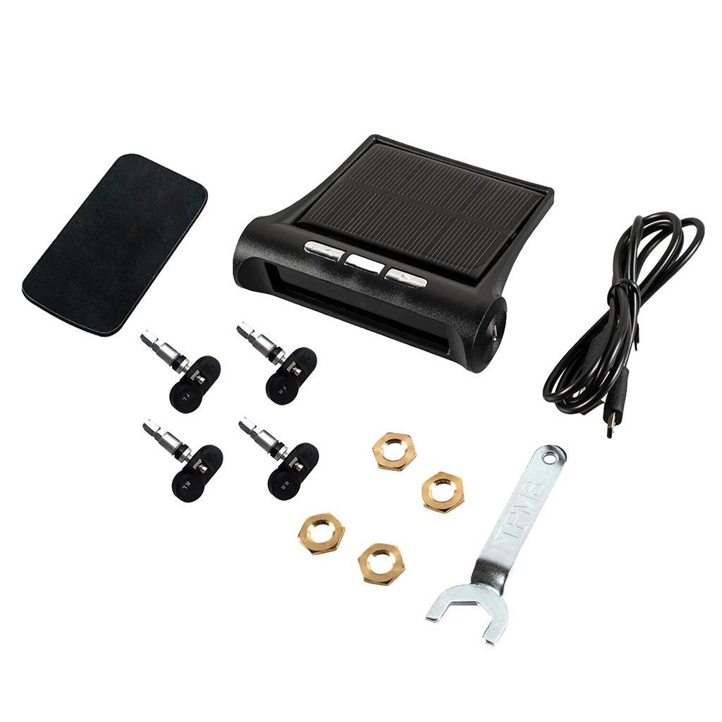 Solar Tyre Tire Pressure Monitoring System Gauge + 4 Internal Sensor
