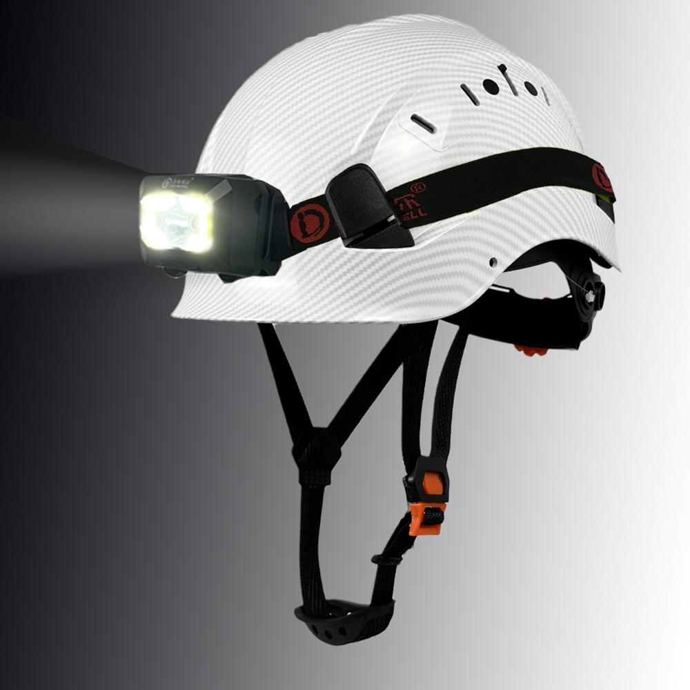 Mũ bảo hiểm an toàn bằng sợi carbon với đèn LED CE ABSHAT ANSI Công việc công nghiệp Mũ bảo vệ đầu ban đêm