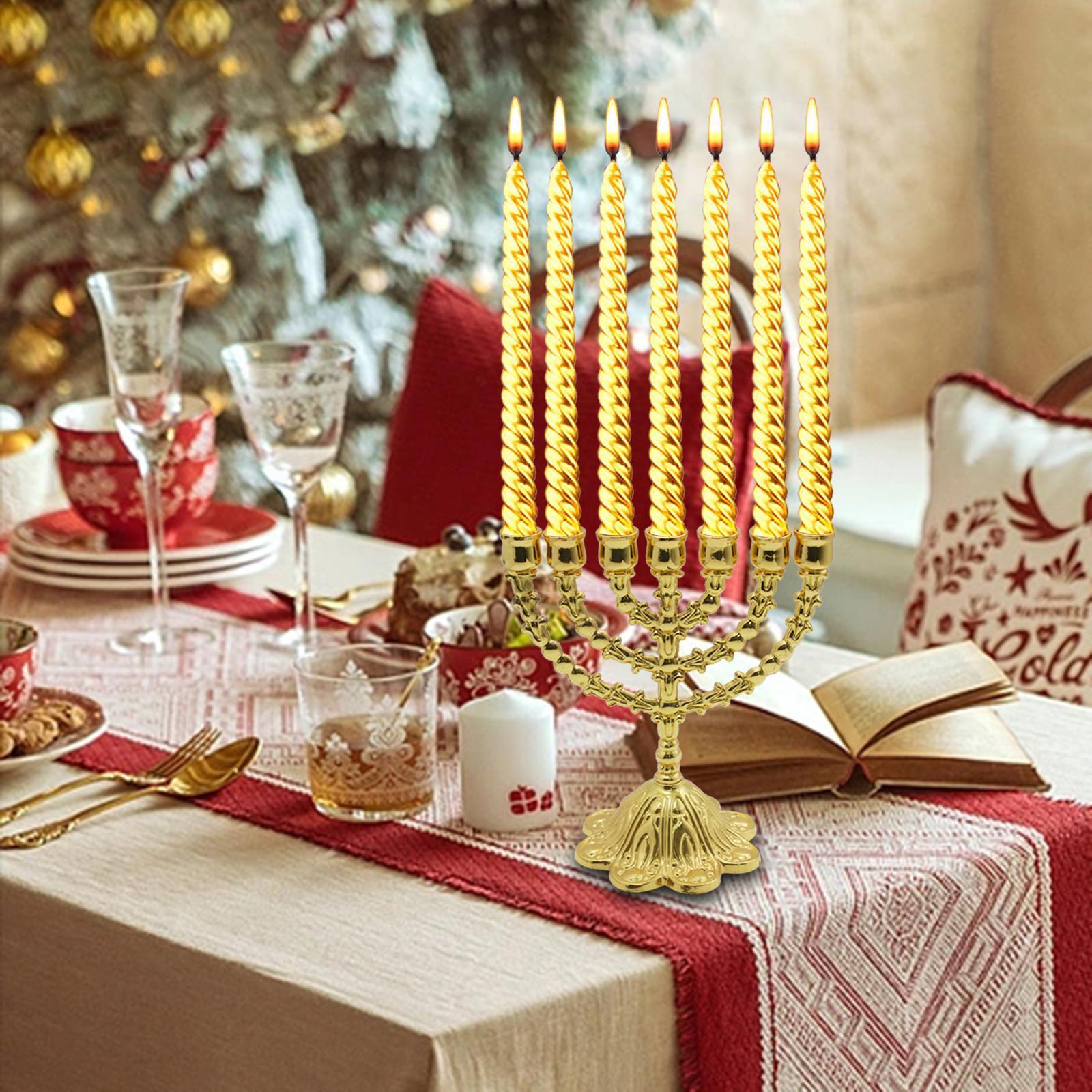 Hanukkah Menorah Metal Candle Holder Tealight Holder 7 Branches Candlestick for Candlelight Dinner Party Decorations Home Decor Height 17cm