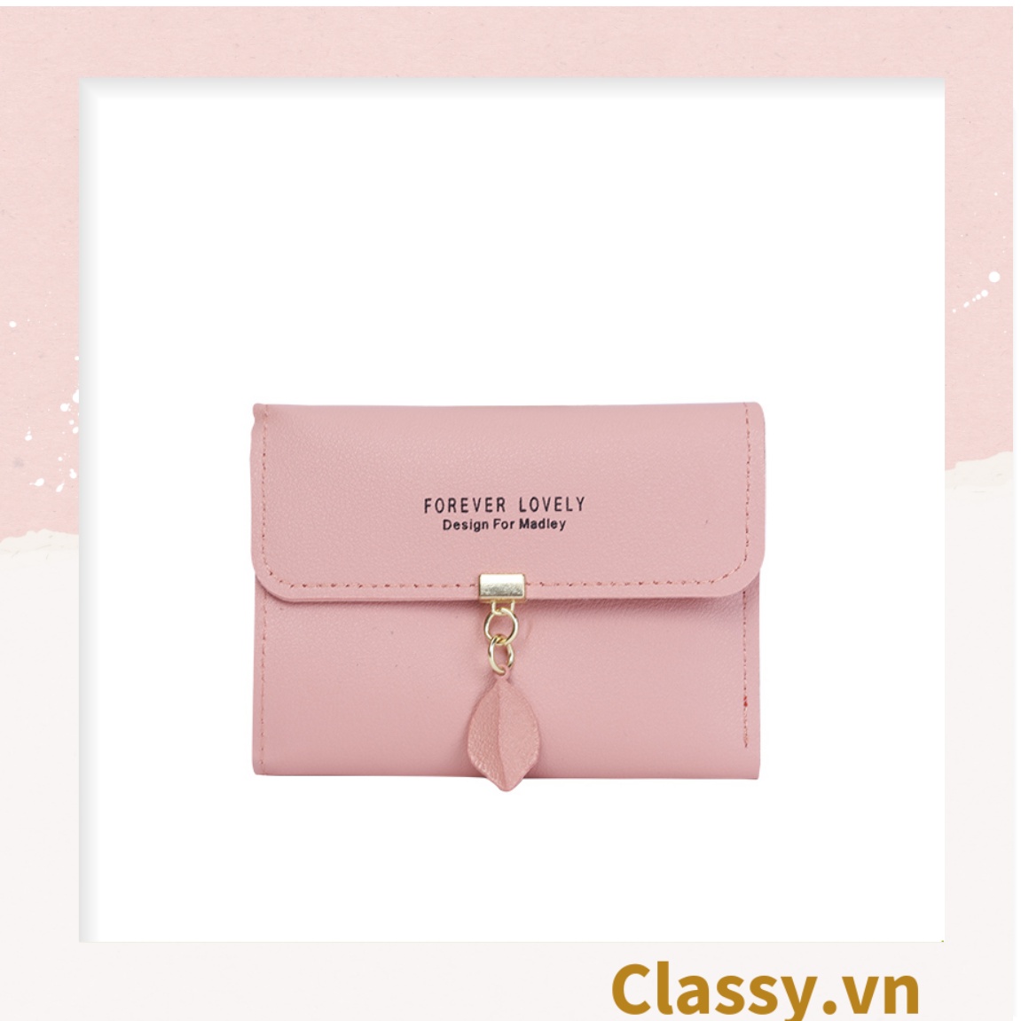 Ví nữ mini Classy hoạt tiết chiếc lá nhiều màu cao cấp có nút bấm T1163
