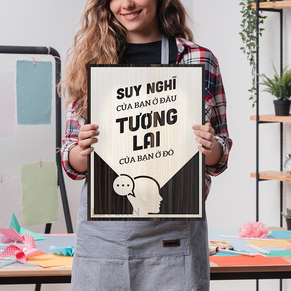 Tranh slogan làm việc LEVU LV122 &quot;Suy nghĩ của bạn ở đâu tương lai của bạn ở đó