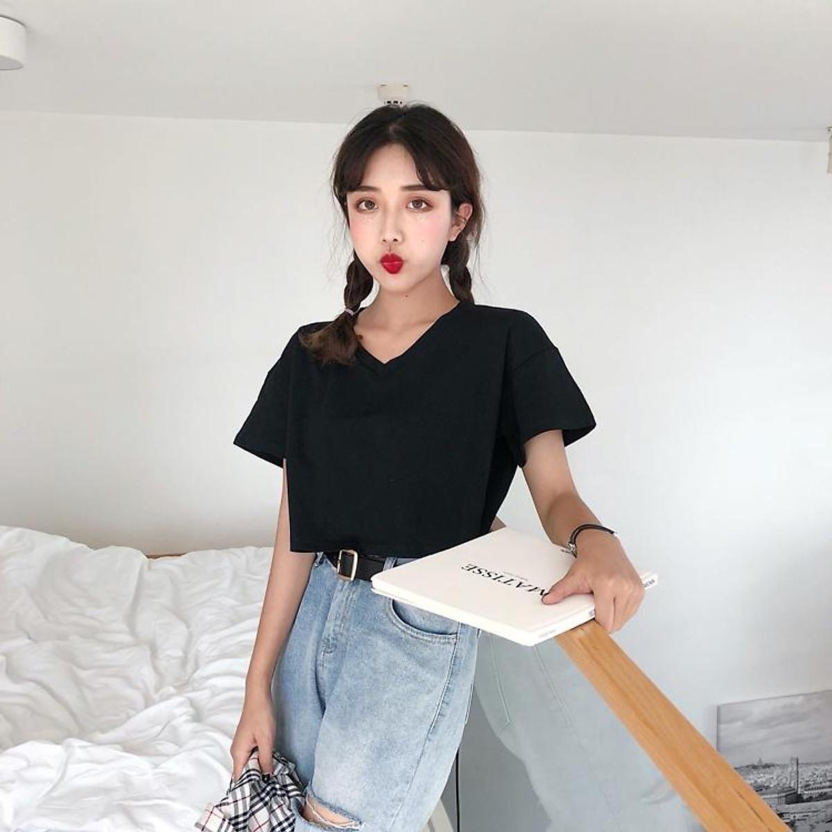 Áo croptop nữ đẹp, áo croptop ngắn tay cổ chữ V, cổ tim, phong cách ulzzang Hàn Quốc, aloha - Trắng