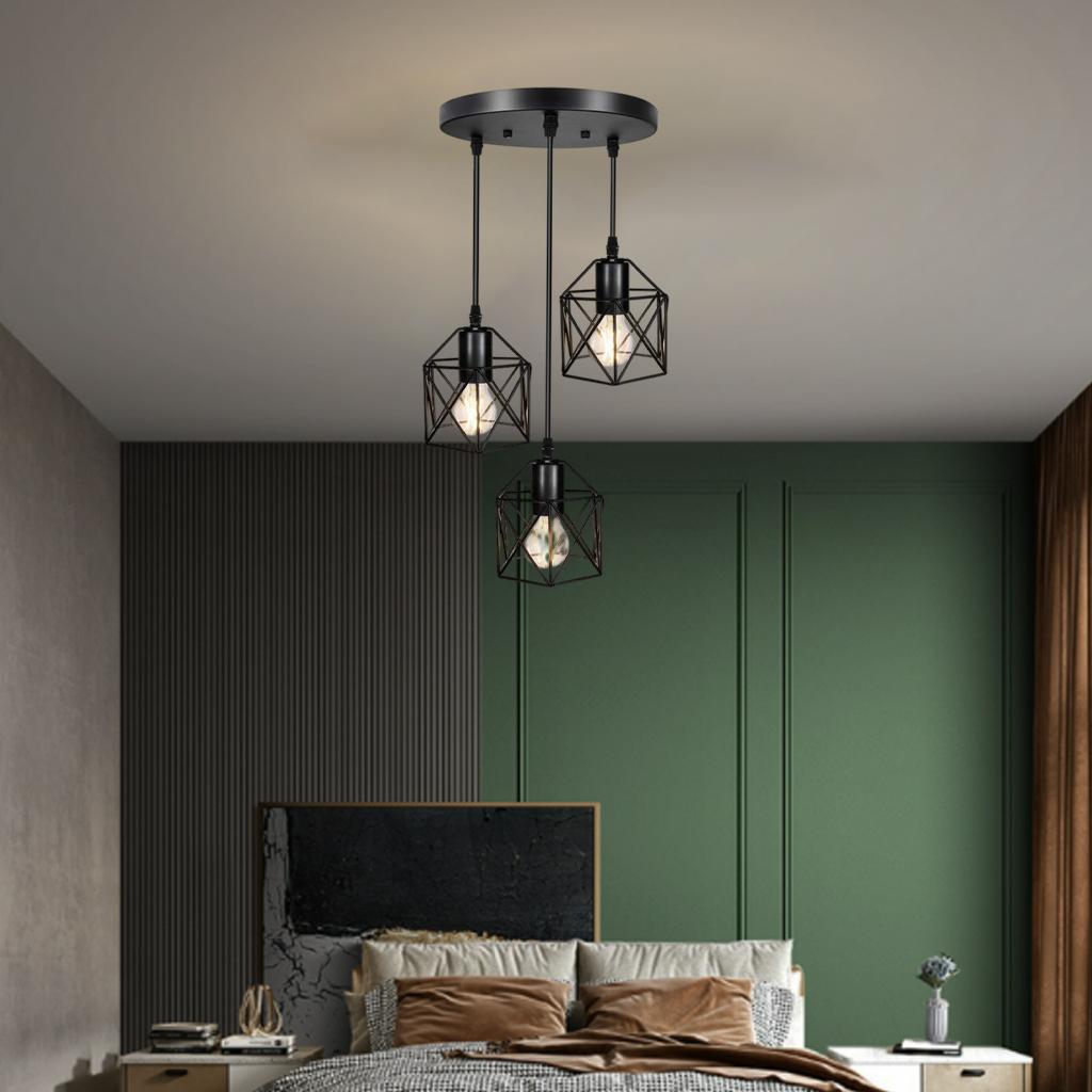 Ceiling Pendant Light 220V LED Retro  Iron Chandelier for Bedroom