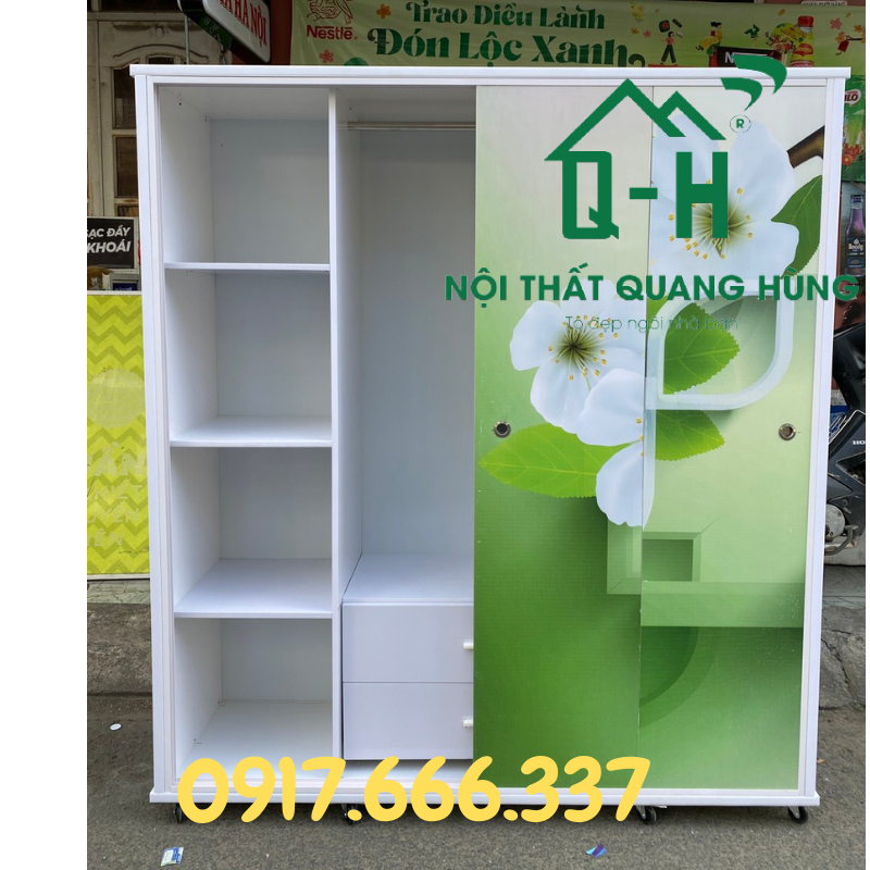 TỦ NHỰA ĐÀI LOAN ĐỰNG QUẦN ÁO 4 CÁNH CỬA LÙA IN 3D HOA DÀNH CHO GIA ĐÌNH