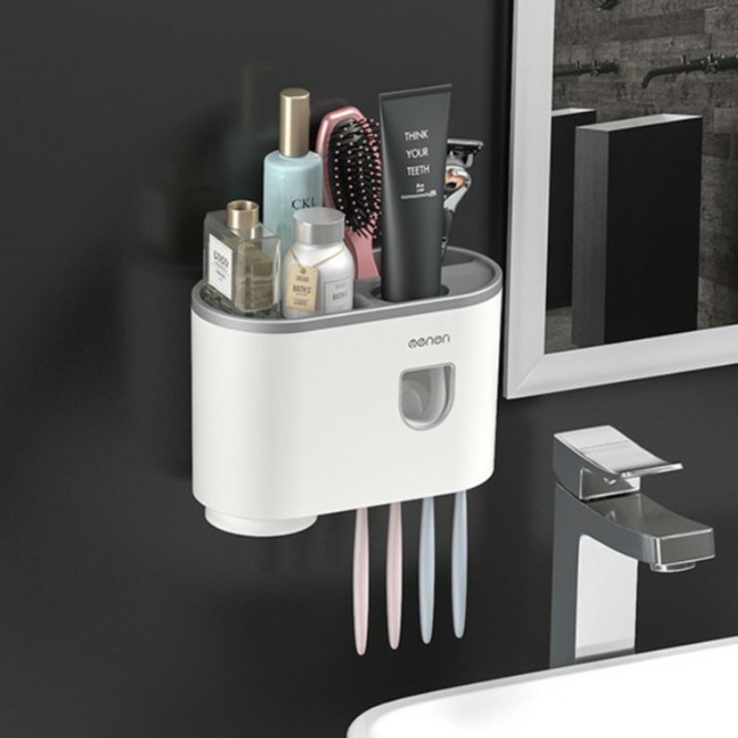 Bộ Nhả Kem Đánh Răng Tự Động 1 Cốc - Tặng Kèm Miếng Dán, Hộp Đựng Bàn Chải Cốc Hút Từ Tính