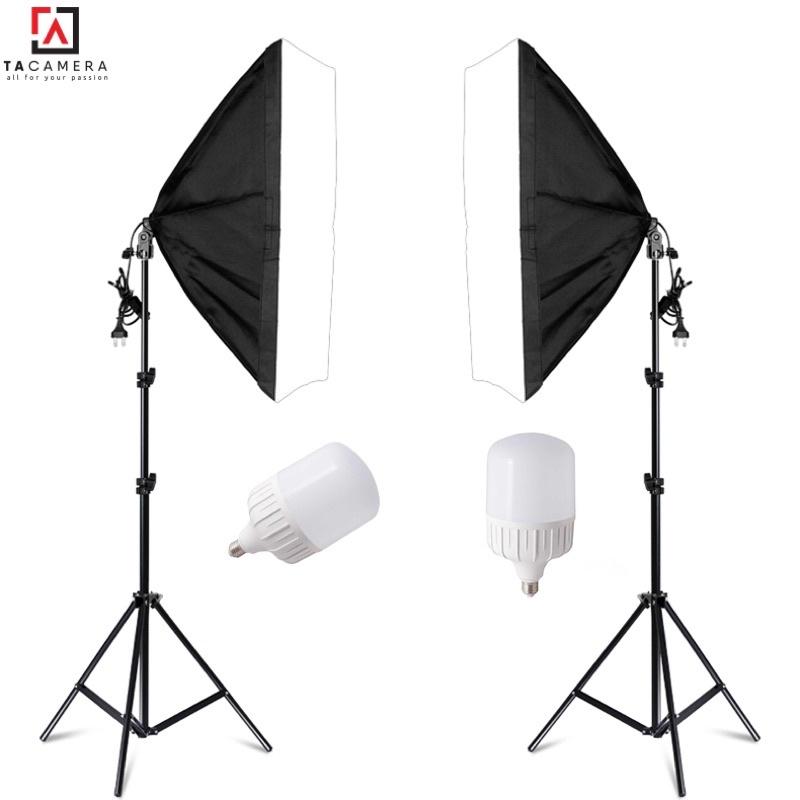 Bộ Kit E27 Kèm Softbox 60x90cm + Chân Đèn 2m + Bóng Đèn LED Siêu Sáng 50W - Hàng Chính Hãng