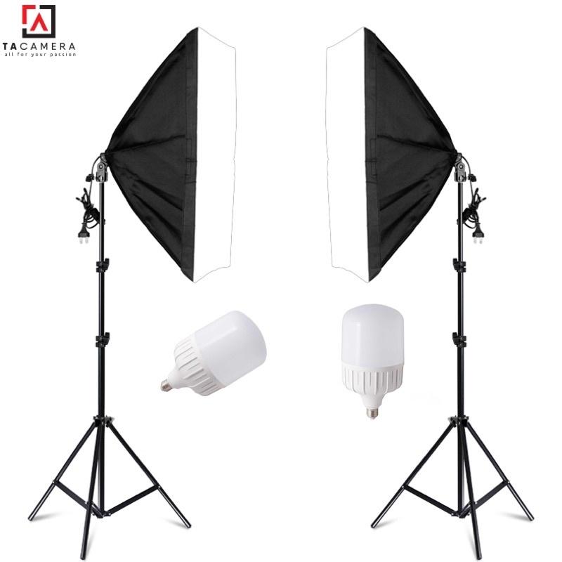 Bộ Kit E27 Kèm Softbox 60x90cm + Chân Đèn 2m (Chân nhỏ) + Bóng Đèn LED Siêu Sáng 50W - Hàng Chính Hãng