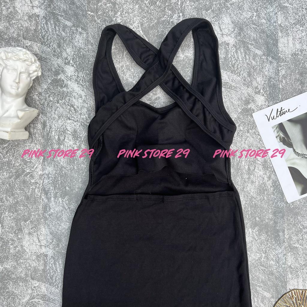Đầm ba lỗ body mini PINKSTORE29, dáng ngắn ôm sát hở lưng đan chéo QUYẾN RŨ D070