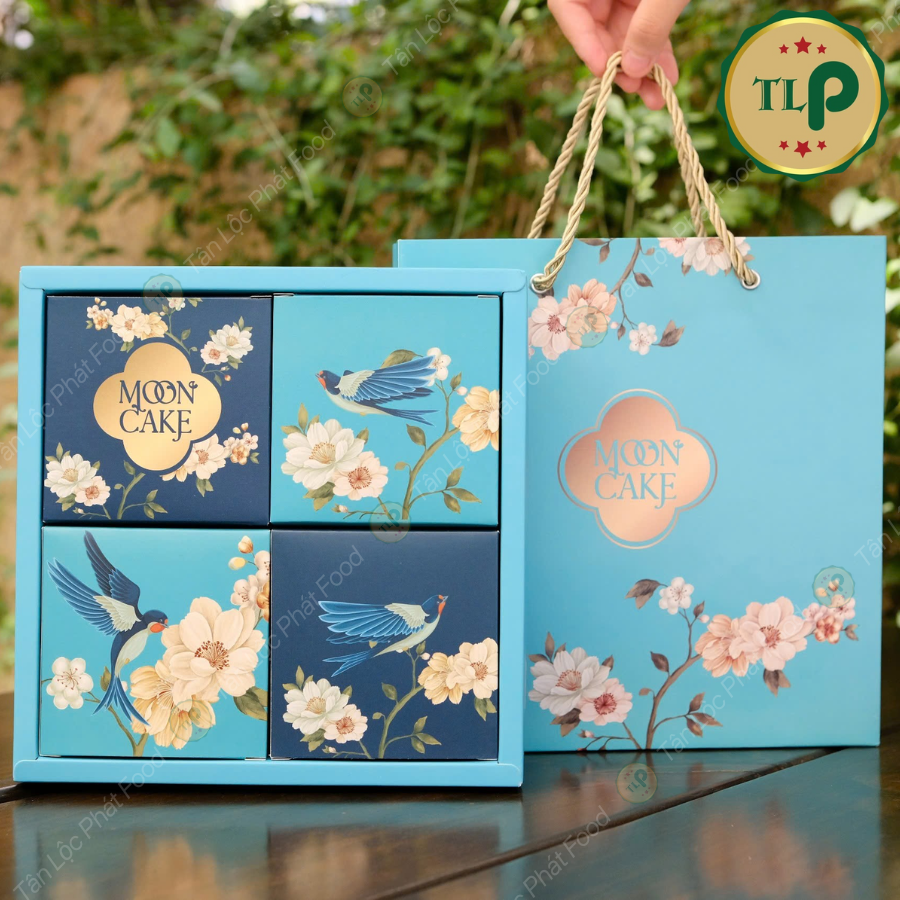 Hộp 4 bánh Trung Thu Tân Lộc Phát | Quà Tặng Trung Thu Đoàn Viên | Nhân Bánh Nhiều Vị (Thập Cẩm, Đậu Xanh, Khoai Môn, Dừa, Trà Xanh)
