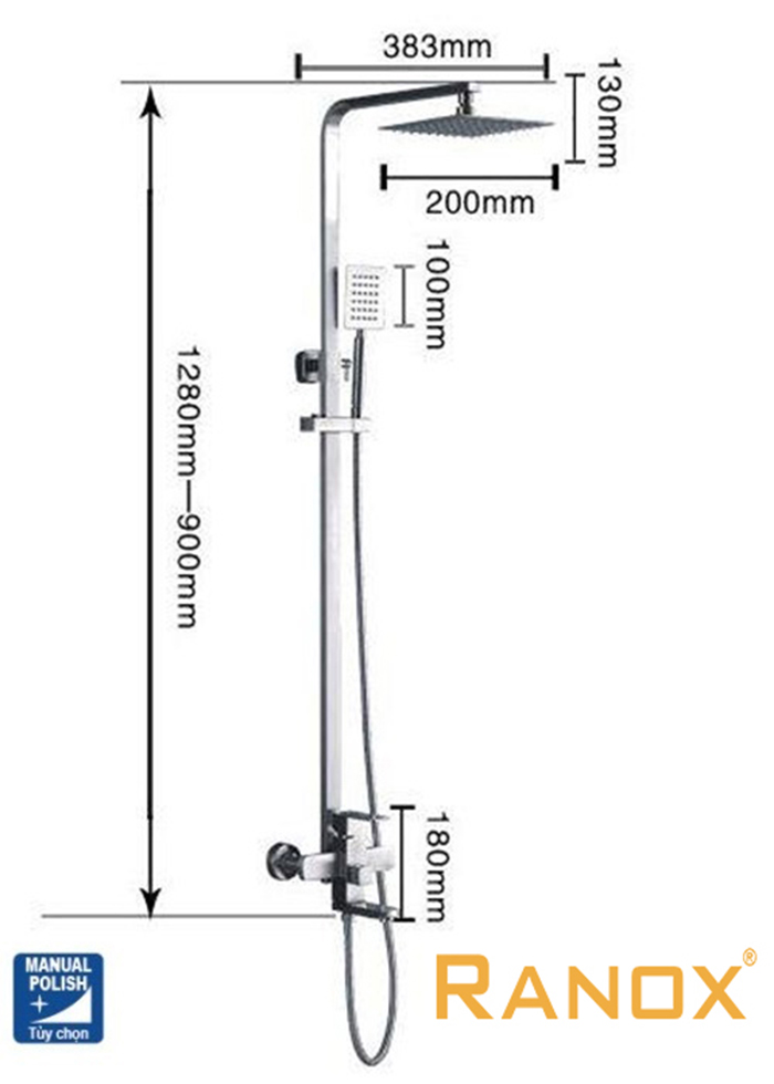 Sen cây tắm đứng RANOX vuông nóng lạnh RN705