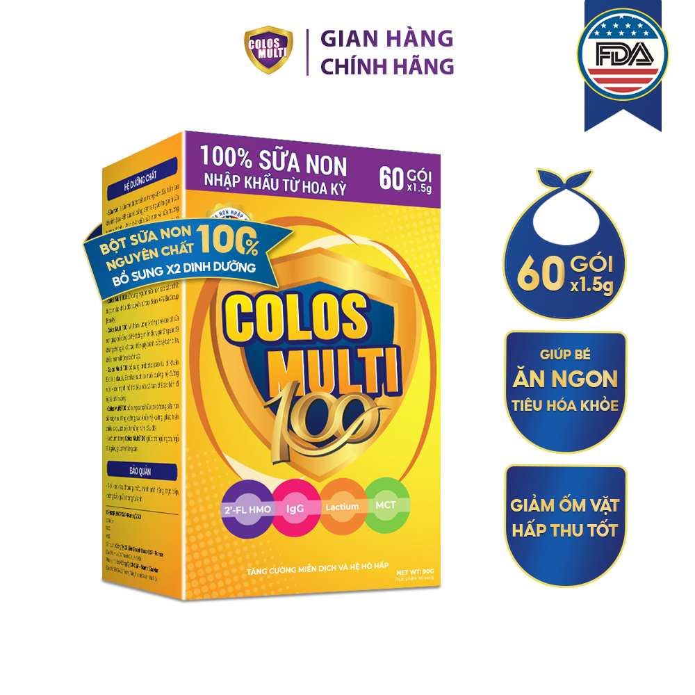 Sữa non Colosmulti 100 hộp 60 gói x 1,5g cải thiện hệ tiêu hóa, giúp bé ăn ngoan