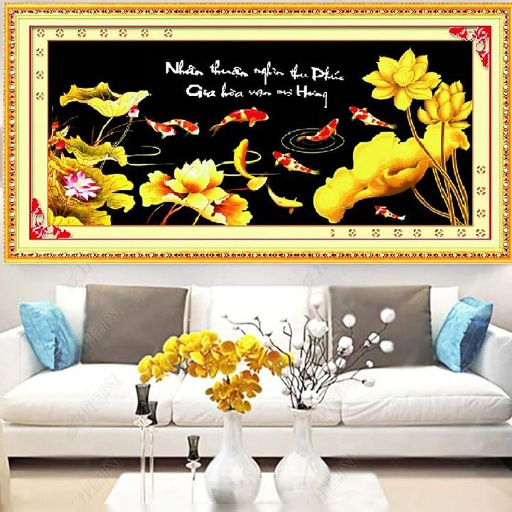 Tranh thêu cửu ngư quần hội MN0090 - kích thước: 150 * 70cm.