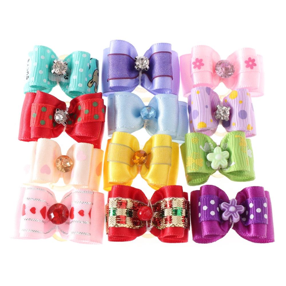 YOLAN 10PCS Handmade Random Puppy Accessories Cat Grooming Rubber Bands Dog Bowknot