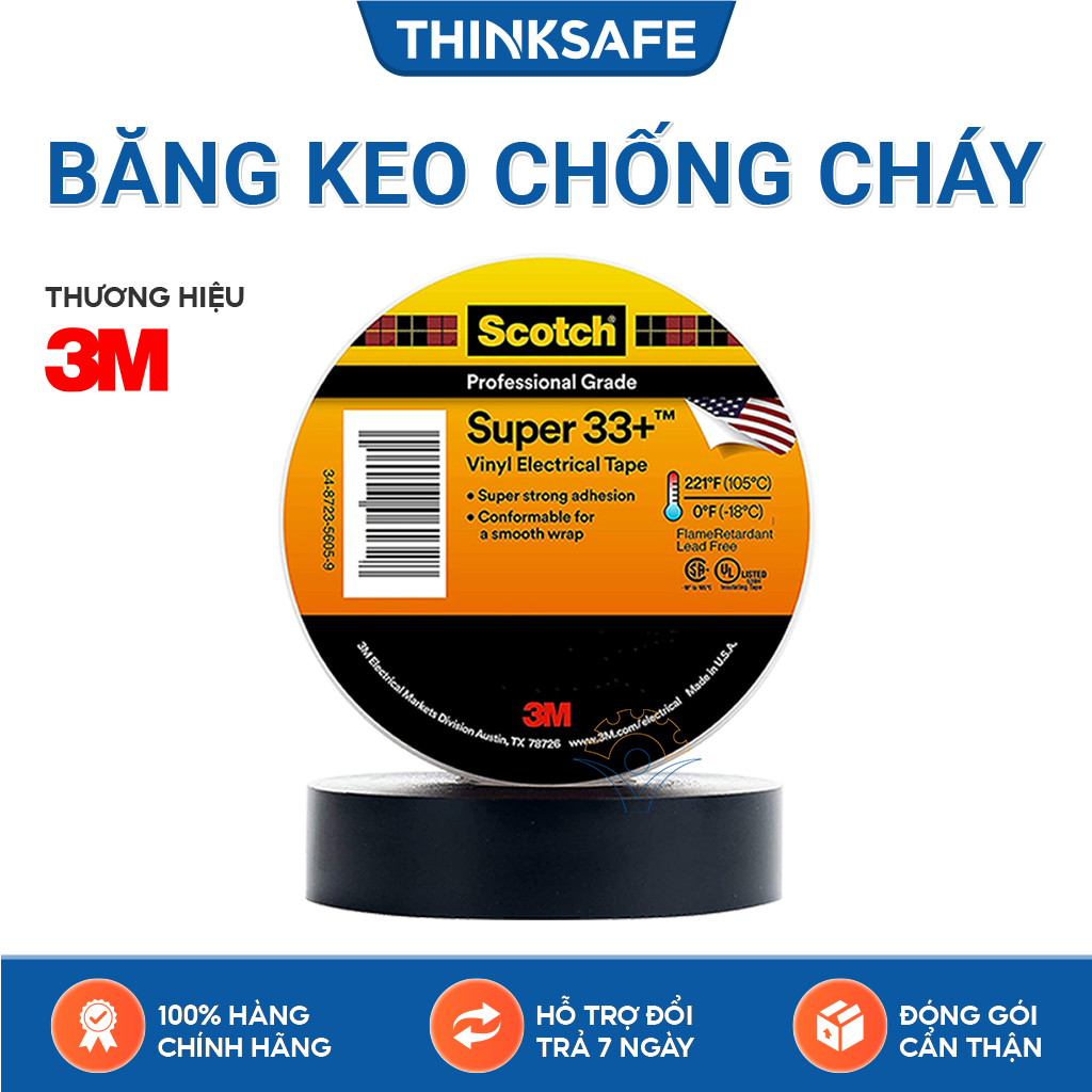 Băng keo điện 3M Super 33 băng keo cách điện chịu nhiệt 105°C cách điện 600v chống cháy lan