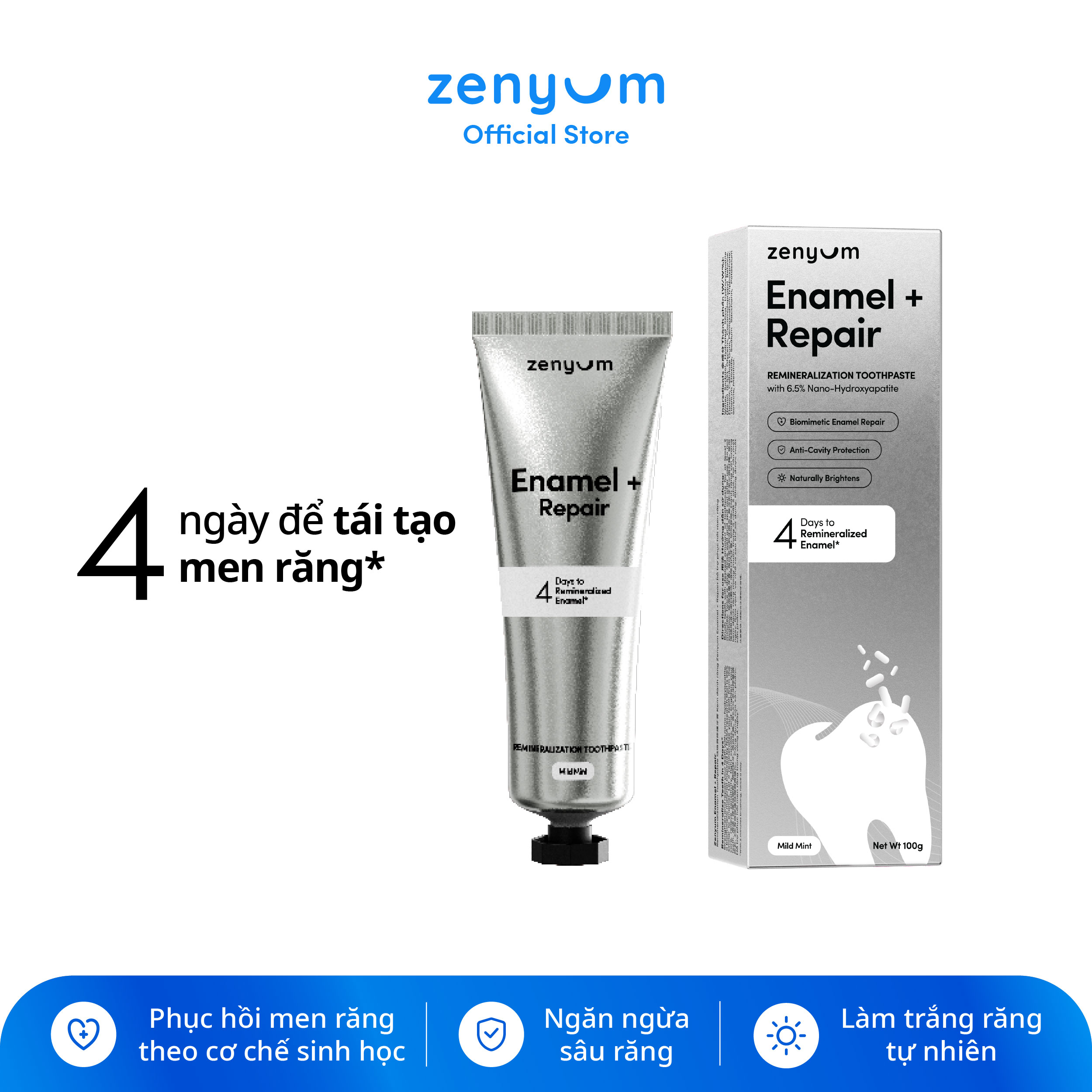 [MỚI] Kem Đánh Răng Phục Hồi Men Răng Zenyum Enamel + Repair 20g/100g
