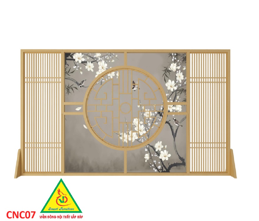 Bình phong gỗ khung tranh cắt CNC cho phòng khách, nhà bếp, nhà hàng, spa CNC07 - Nội thất lắp ráp Viendong Adv