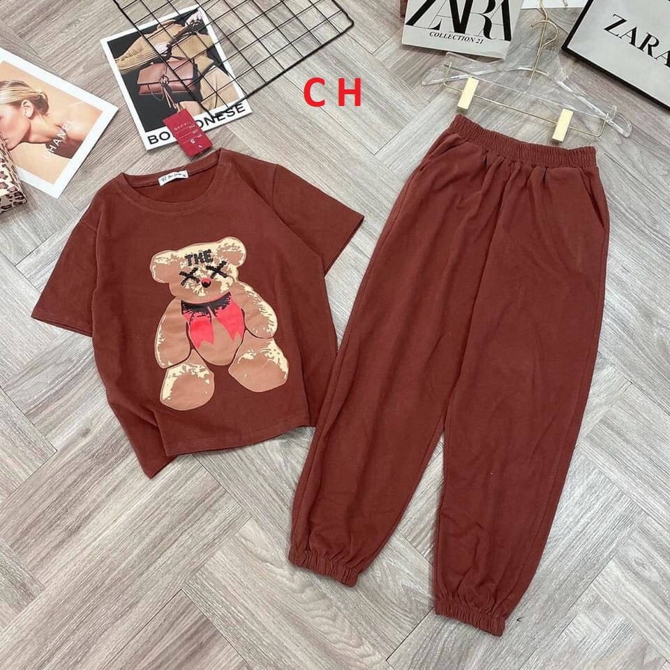 Sét Bộ Đồ Nữ áo thun gấu và quần bom dài siêu đẹp
