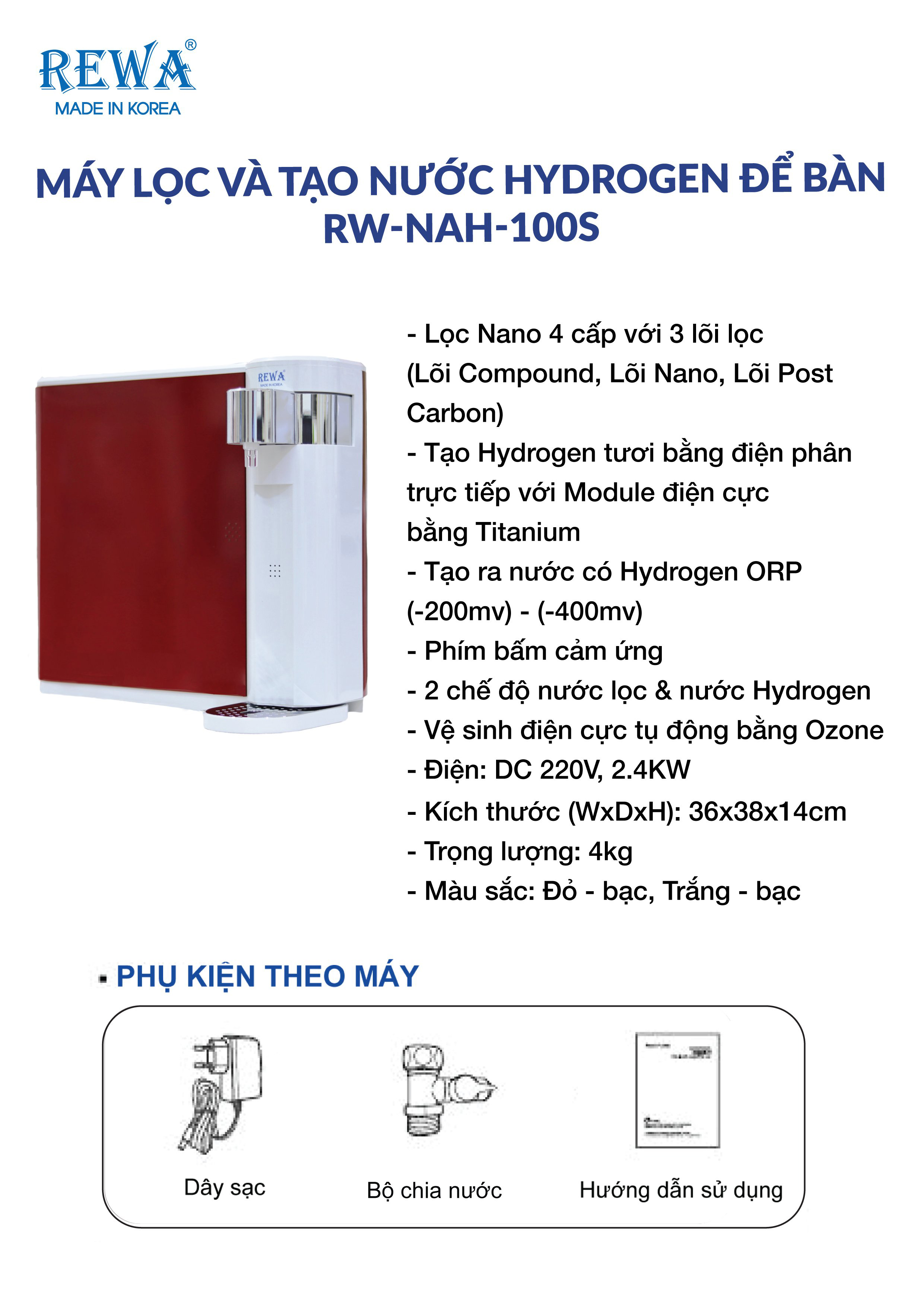 Máy Lọc Và Tạo Nước Hydrogen Rewa RW-NAH-100 - Hàng Chính Hãng