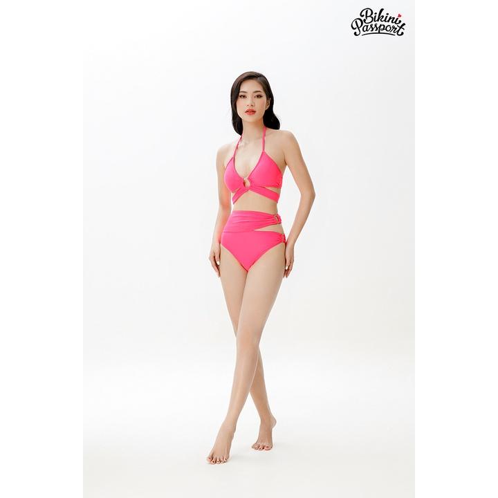 Đồ bơi nữ BIKINI PASSPORT kiểu hai mảnh áo chéo dây đính khoen - màu Hồng - BS383_PK