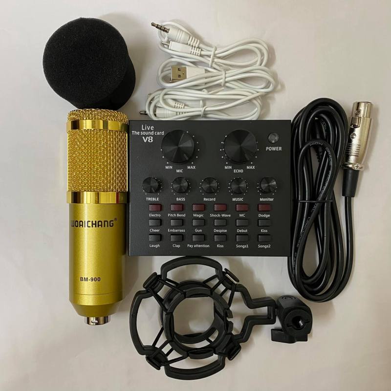 Combo Trọn Bộ thu Âm Micro BM 900 + Soundcard V8 Bluetooth Livestream Hát Karaoke Online - Tặng kèm tai nghe chụp tai - Đầy đủ phụ kiện, kết nối dễ dàng - Giá siêu rẻ, hát siêu hay - Hàng nhập khẩu