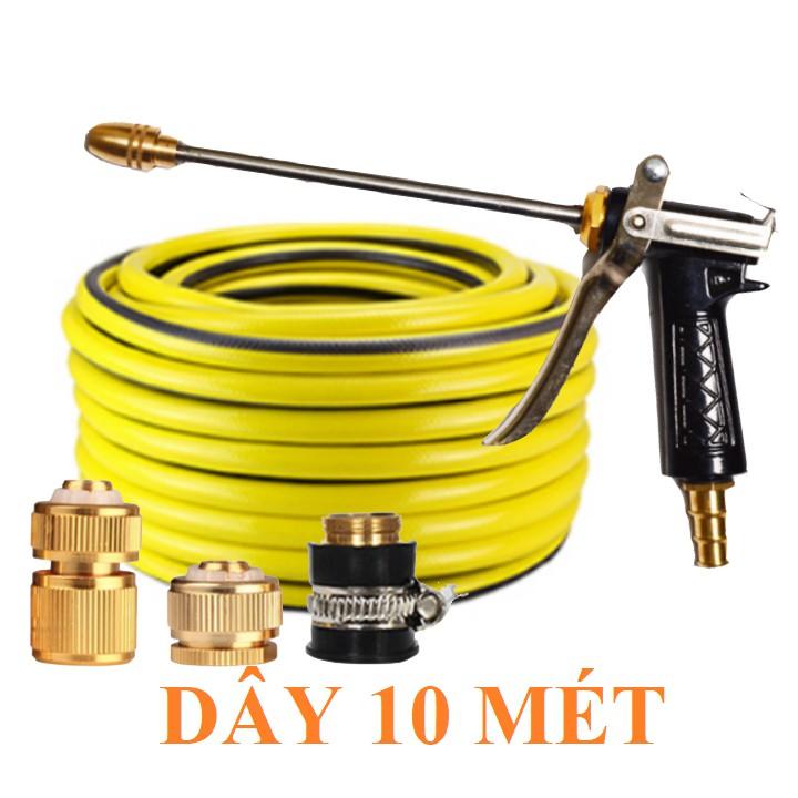Bộ dây vòi xịt nước rửa xe, tưới cây . tăng áp 3 lần, loại 7m,10m 206318 đầu đồng,cút đồng+ tặng đai