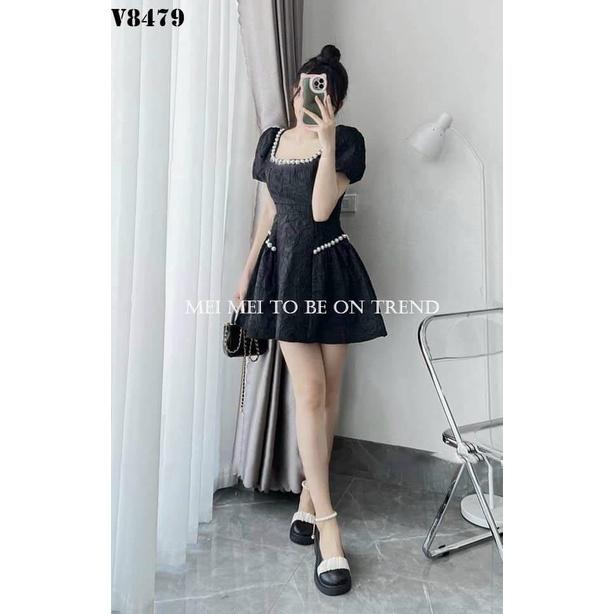 FREE SHIP Đầm váy nữ dáng xòe  đính nút ngọc xinh xắn phù hợp đi chơi, đi tiệc KIM GIA DS