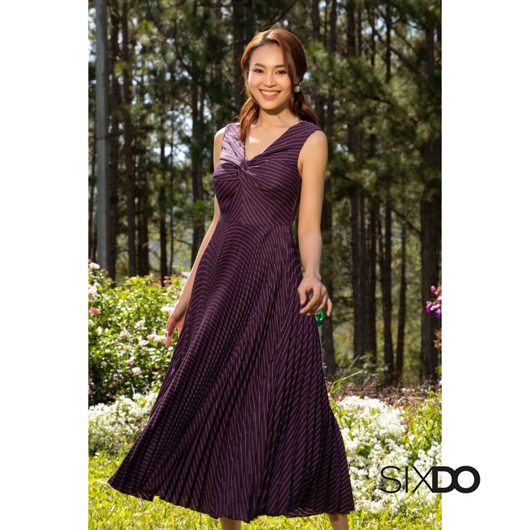 Đầm sát nách xòe xếp ly xoắn ngực thời trang SIXDO