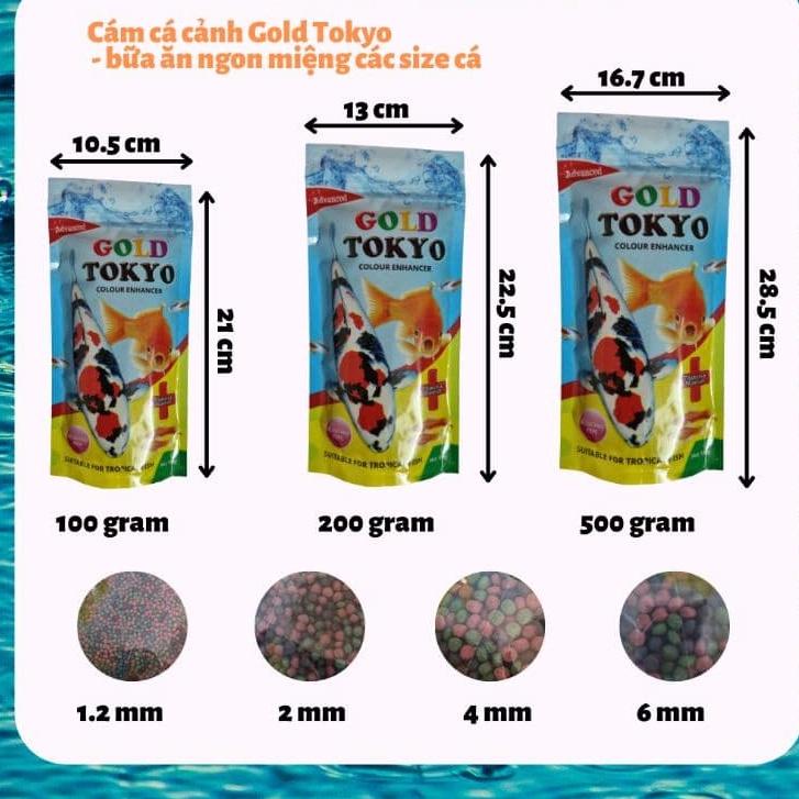 Thức ăn cho cá cảnh Gold Tokyo100,200, 500gram, cám nổi nhiều dinh dưỡng