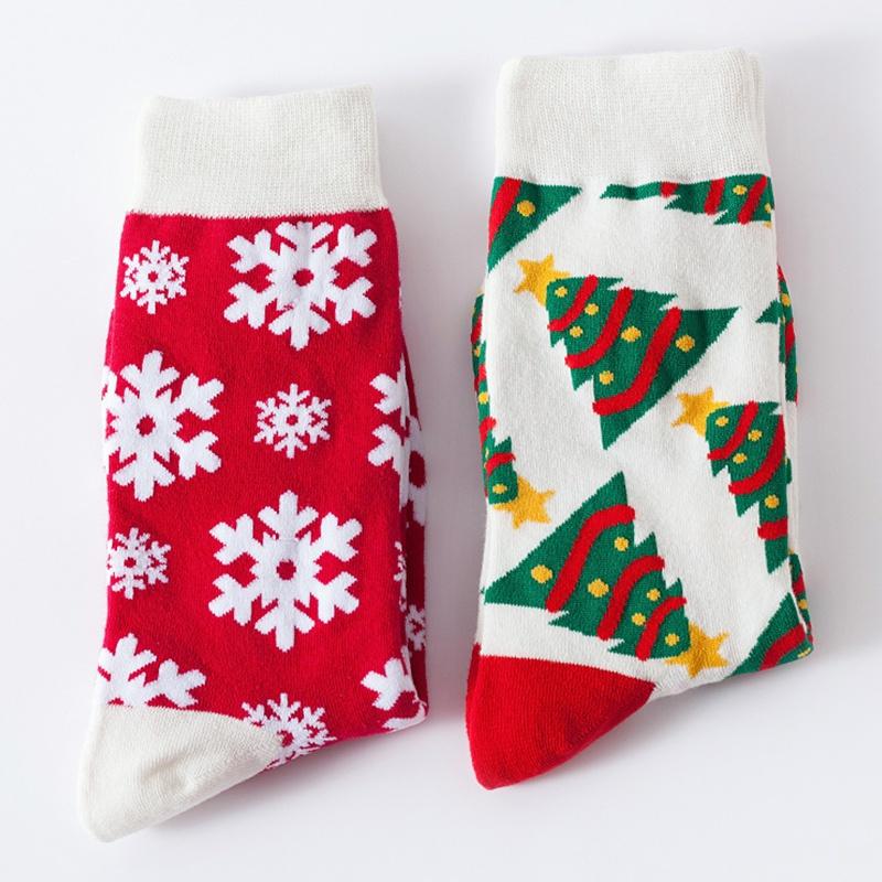1 đôi vớ cotton cổ trung thoáng khí in họa tiết Giáng Sinh màu sắc thời trang thu đông