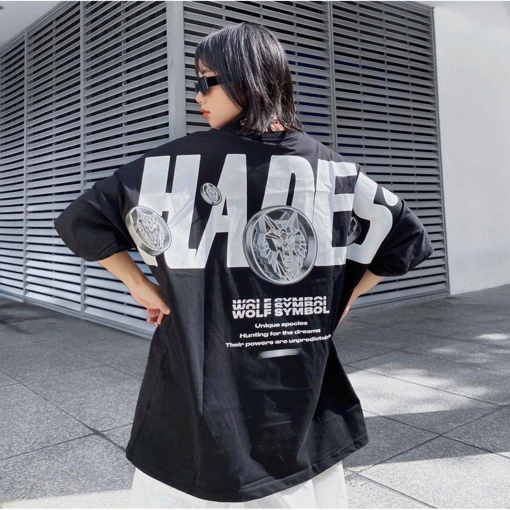 Áo thun tay lỡ HADES Wolf Symbol FULL TAG, tee form rộng unisex oversize chất liệu cotton dày dặn - GIN STORE