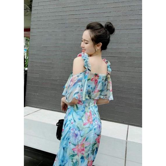 ĐẦM MAXI VOAN TƠ 2 DÂY RỚT VAI