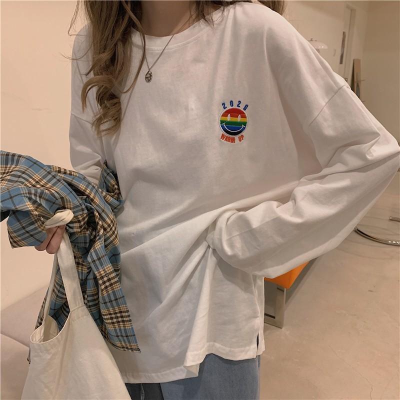 Áo Thun Tay Dài Thêu WARM UP Unisex Thu Đông