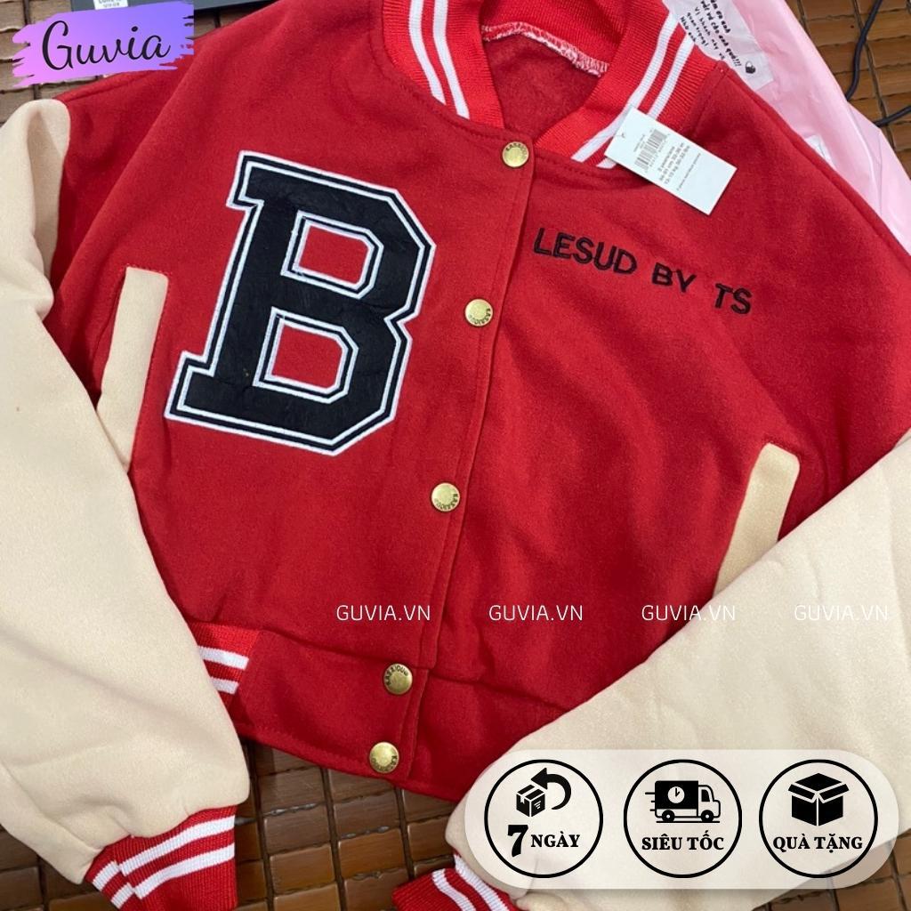 Áo Khoác Bomber Croptop Nỉ THÊU CHỮ B Nữ Form Rộng HOT Mặc Đẹp