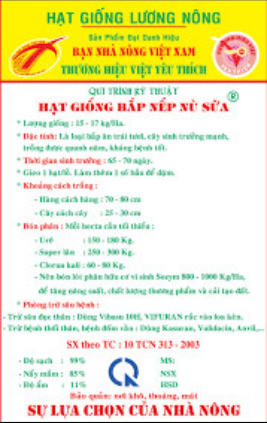 Hạt giống bắp nù sữa chính hãng F1 gói 200 gram