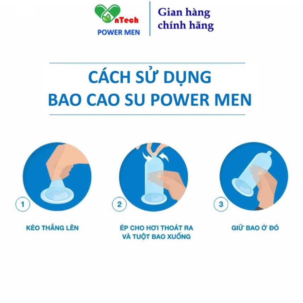 Bao cao su POWER MEN 0.03 INVI LONG SHOCK siêu mỏng vô hình nhiều gel bôi trơn kéo dài thời gian hộp 12 chiếc