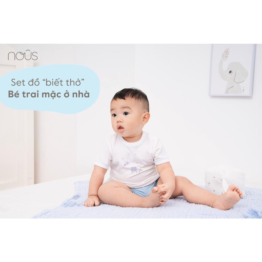 Bộ cài vai cộc Nous xanh trắng hình gấu - Chất liệu Nu Petit 95% cotton thiên nhiên